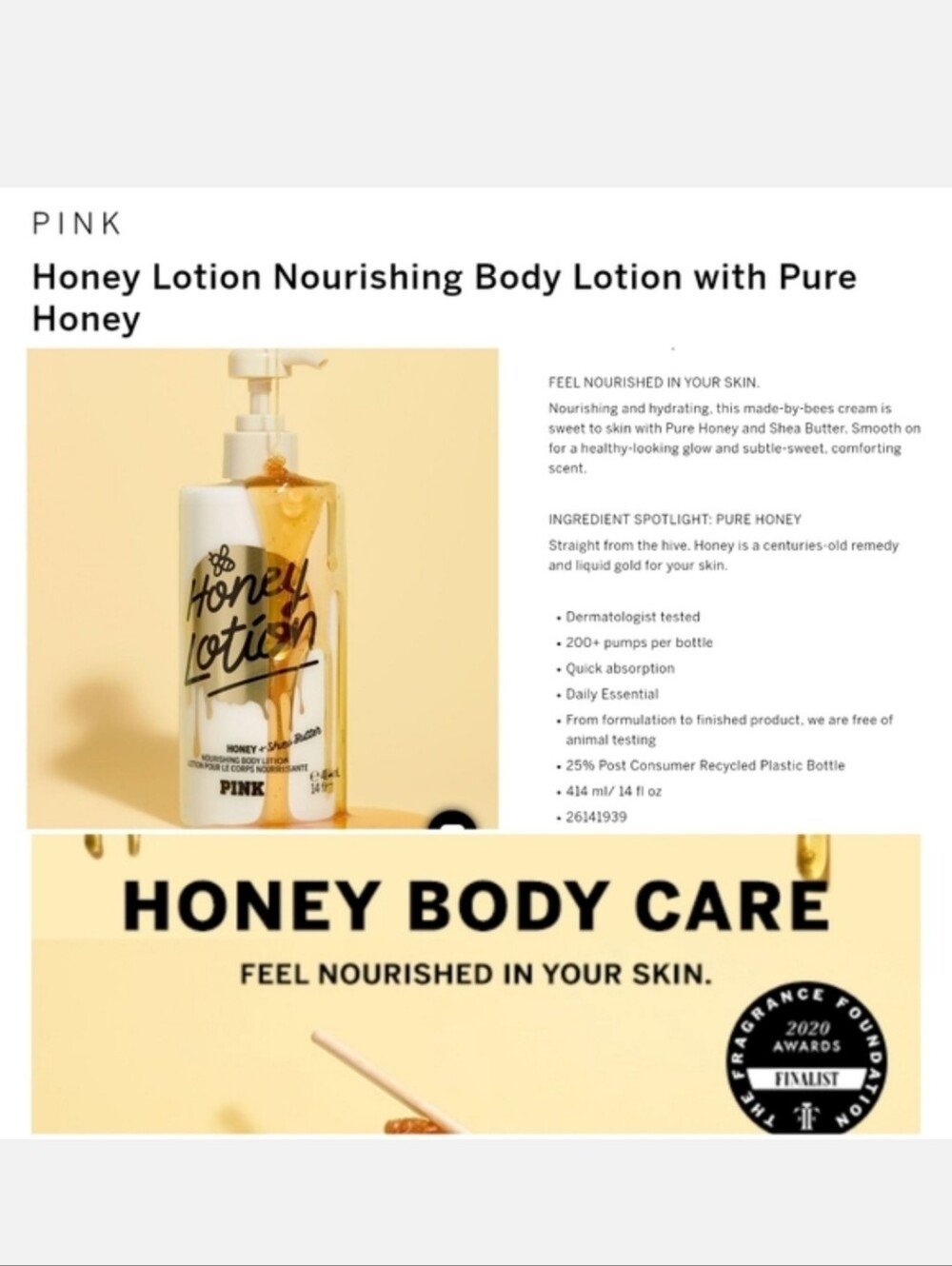 Victoria's secret pink honey nourishing body lotion with pure honey